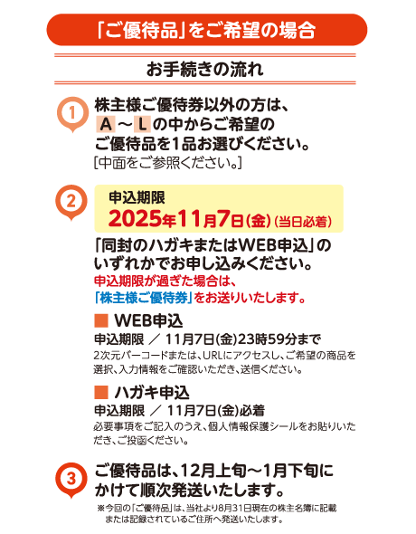 「ご優待品」をご希望の場合